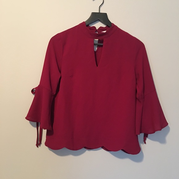 HP 🎉 Monteau 3/4 Sleeve Burgundy Blouse Size S - Picture 1 of 8